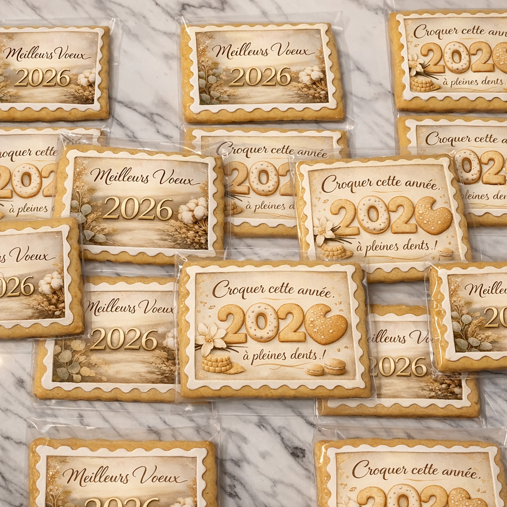 Carte de vœux gourmande 2026 – Biscuit sablé personnalisé | Cissou déco