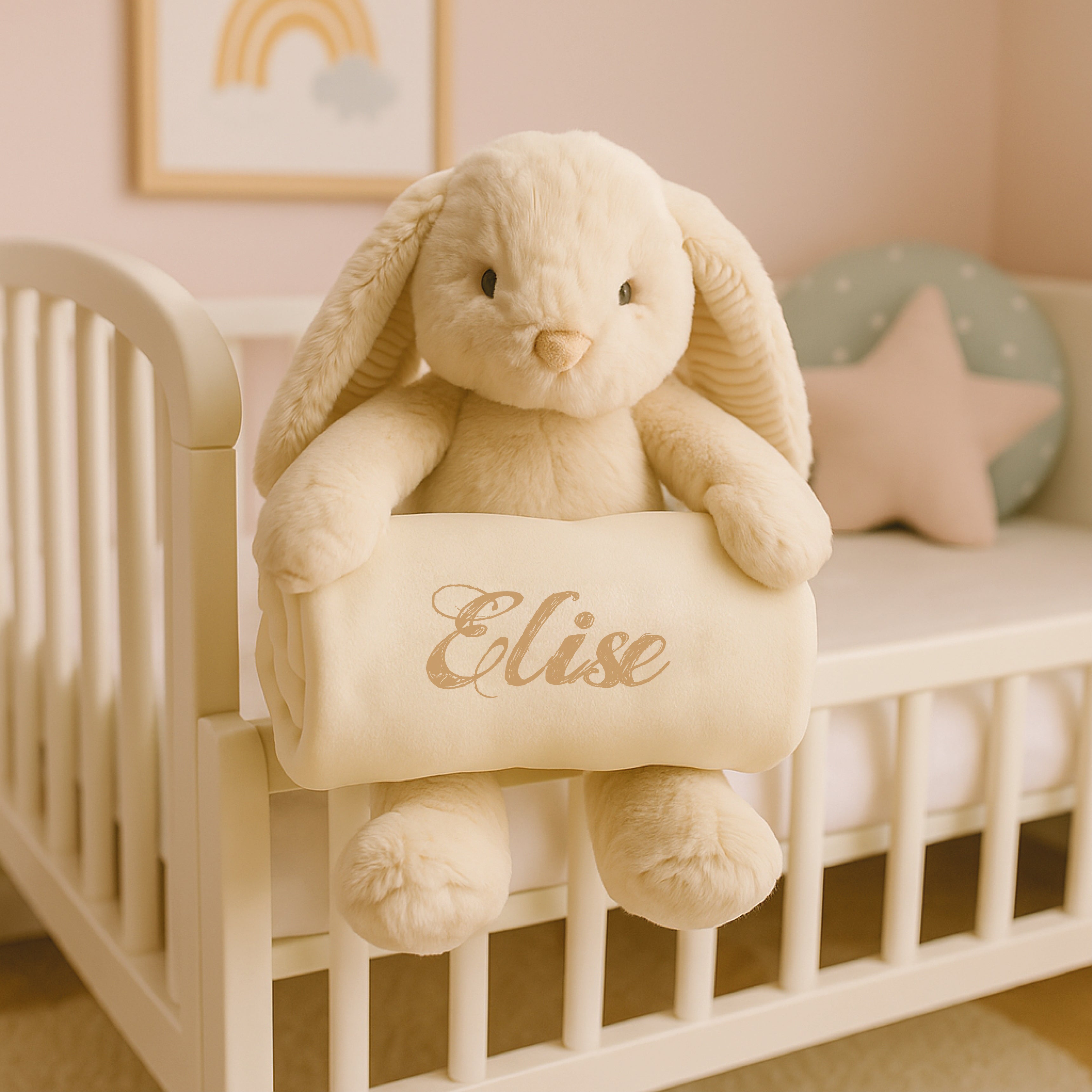 Duo Elégance - Lapin câlin et son plaid personnalisé