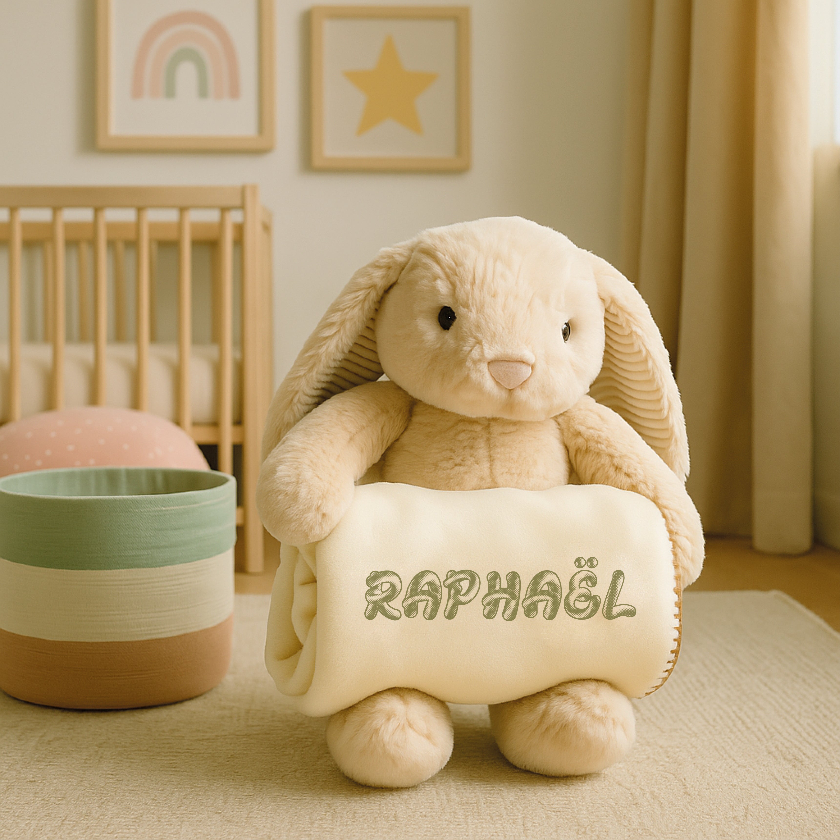 Duo Elégance - Lapin câlin et son plaid personnalisé