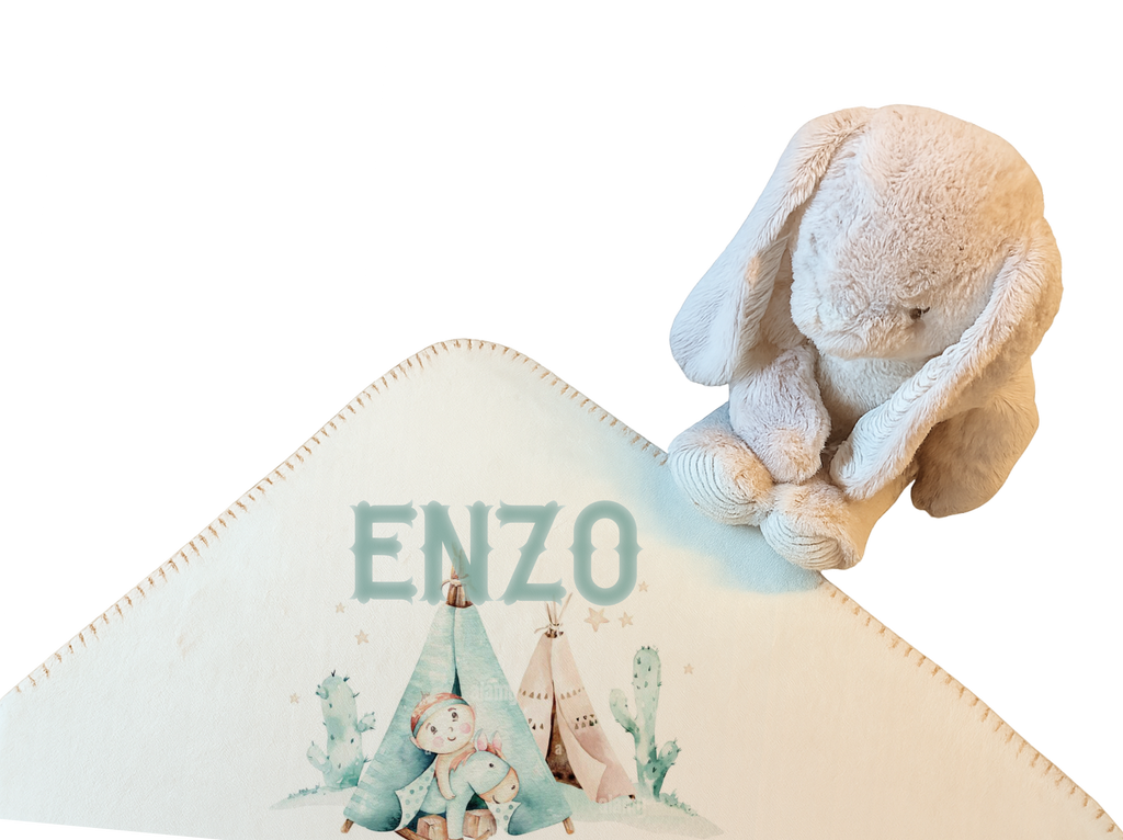Duo Elégance - Lapin câlin et son plaid personnalisé