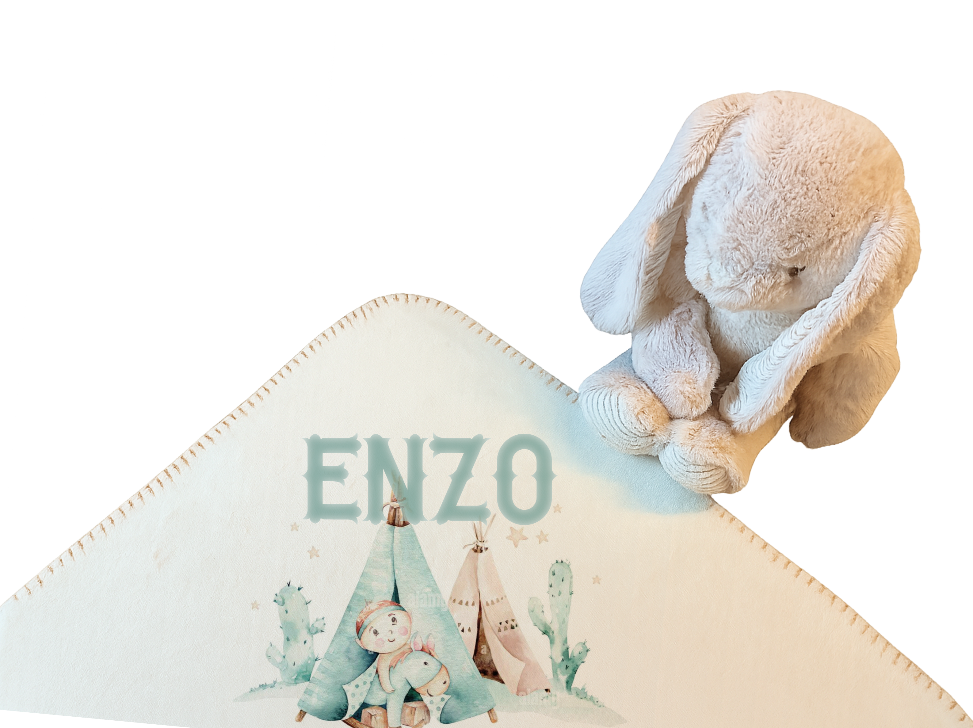 Duo Elégance - Lapin câlin et son plaid personnalisé
