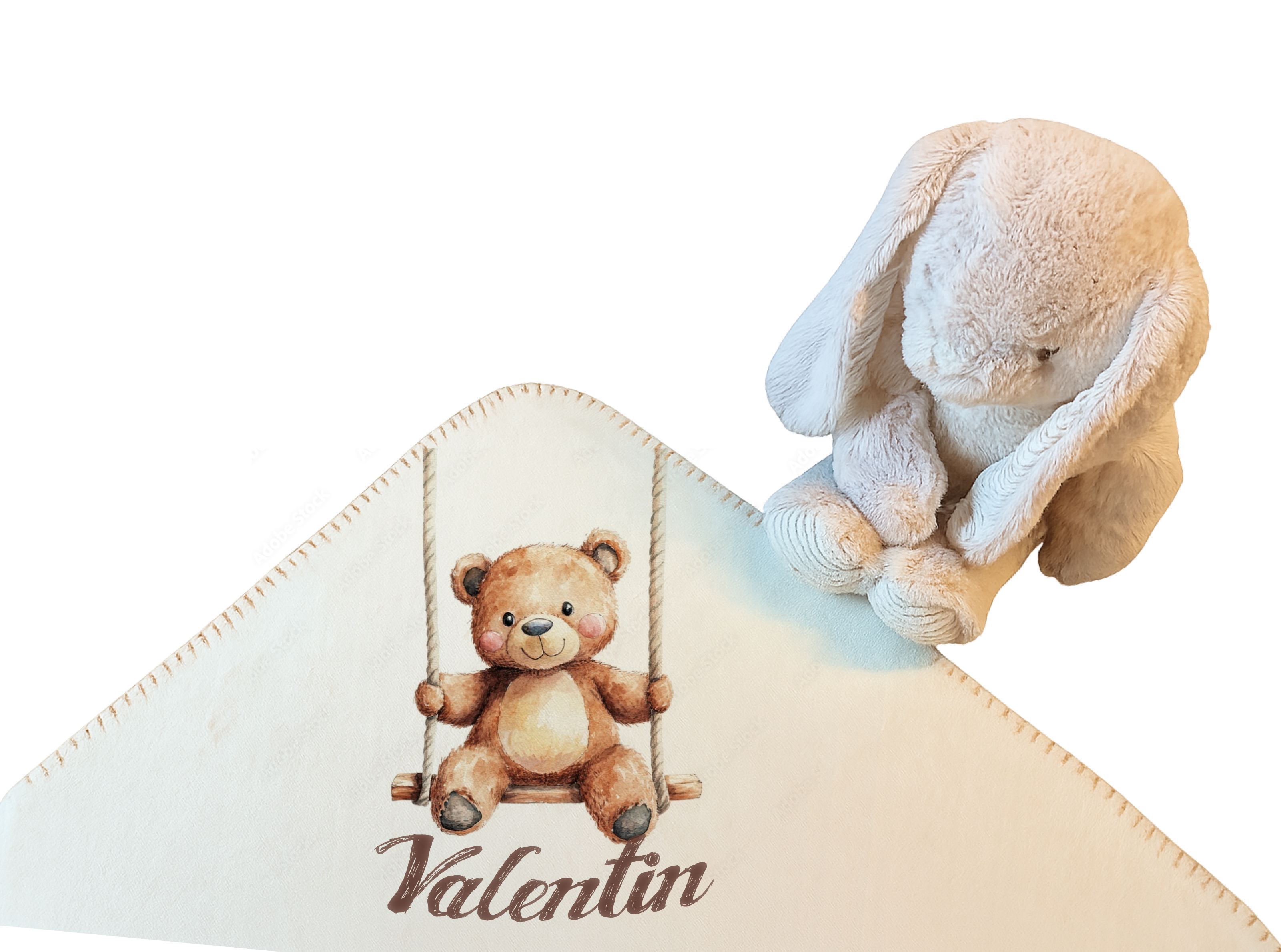 Duo Elégance - Lapin câlin et son plaid personnalisé